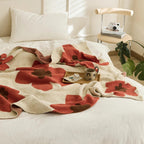 Floral Knitted Throw Blanket