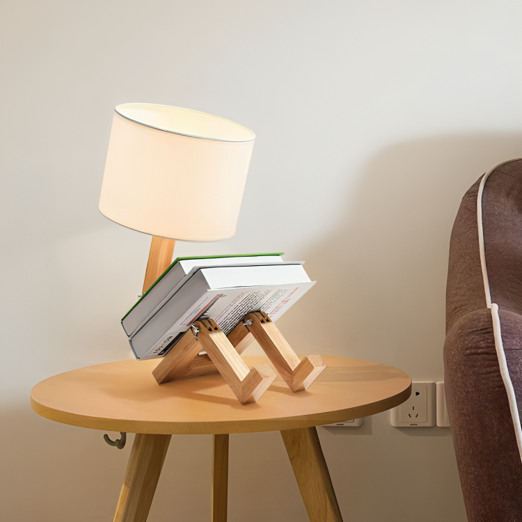 Scandinavian Table Lamp with Integrated Bookshelf