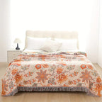 Boho Floral Cotton Throw Blanket with Fringe
