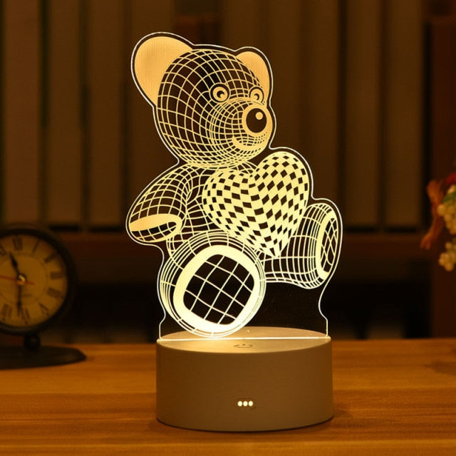 Kreative 3D-LED-Nachtlampe mit Tiermotiven