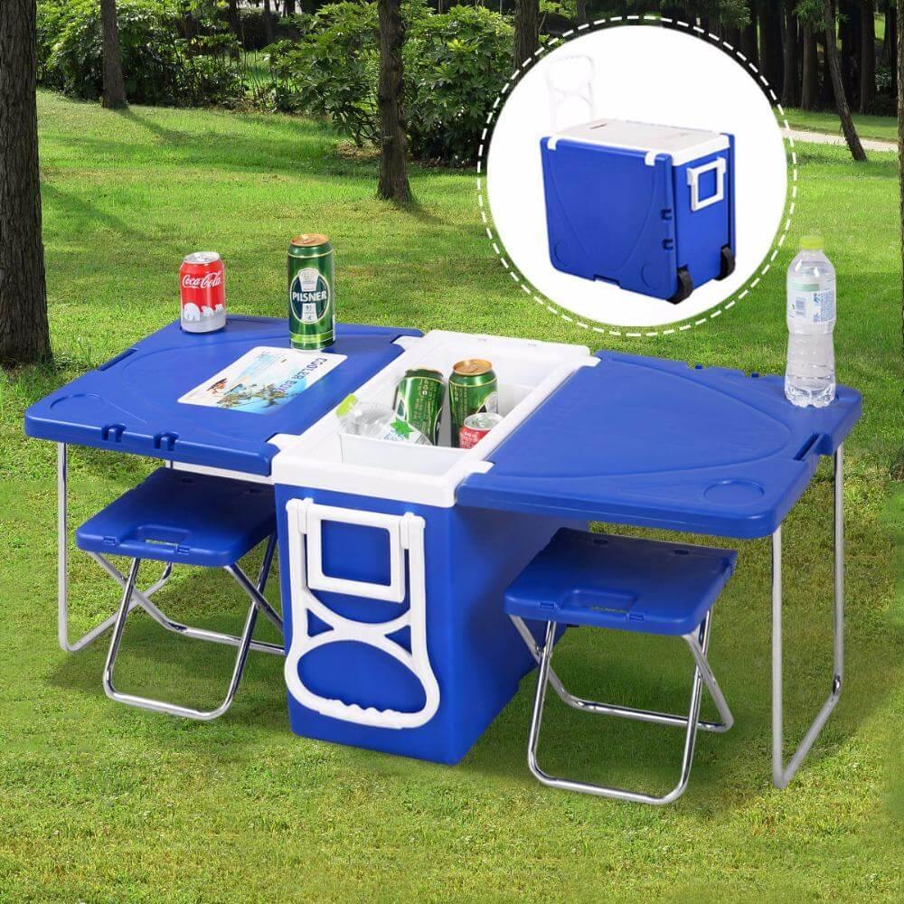Multi Function Foldable Rolling Cooler Box Picnic Set