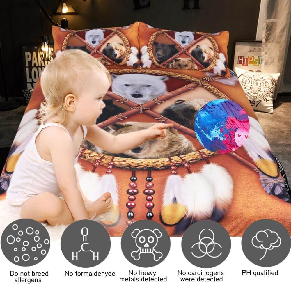 3PCS 3D Wild Animal Native American Dreamcatcher Duvet Cover Bedding Set