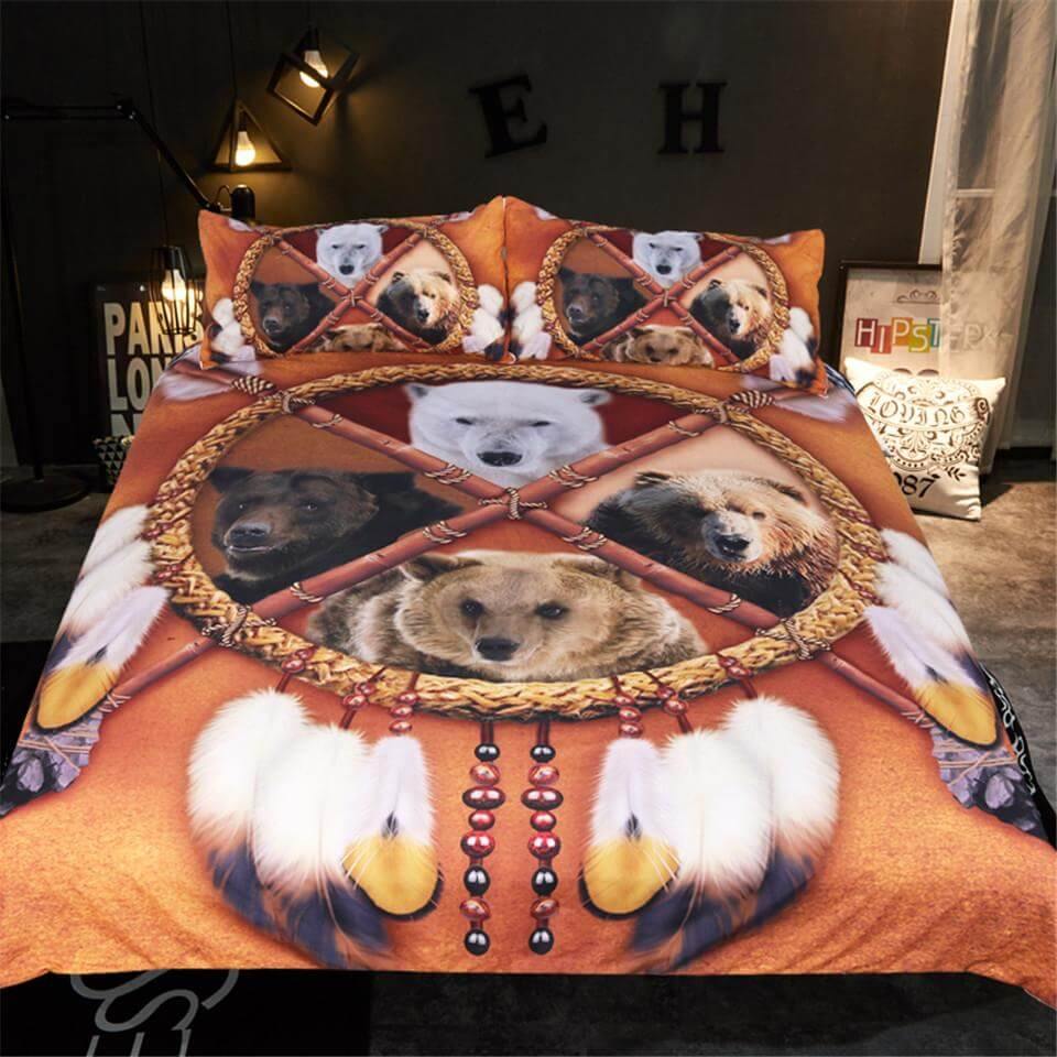 3PCS 3D Wild Animal Native American Dreamcatcher Duvet Cover Bedding Set