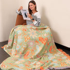 Boho Floral Cotton Throw Blanket with Fringe