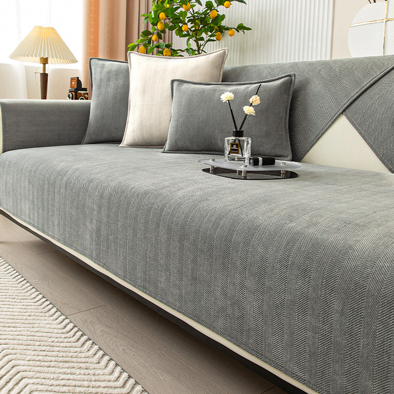 Wellen-Check Chenille-Stoff Sofabezug