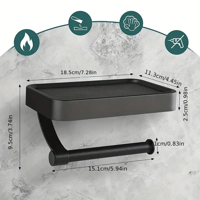 Drill-Free Toilet Paper Holder with Storage Shelf