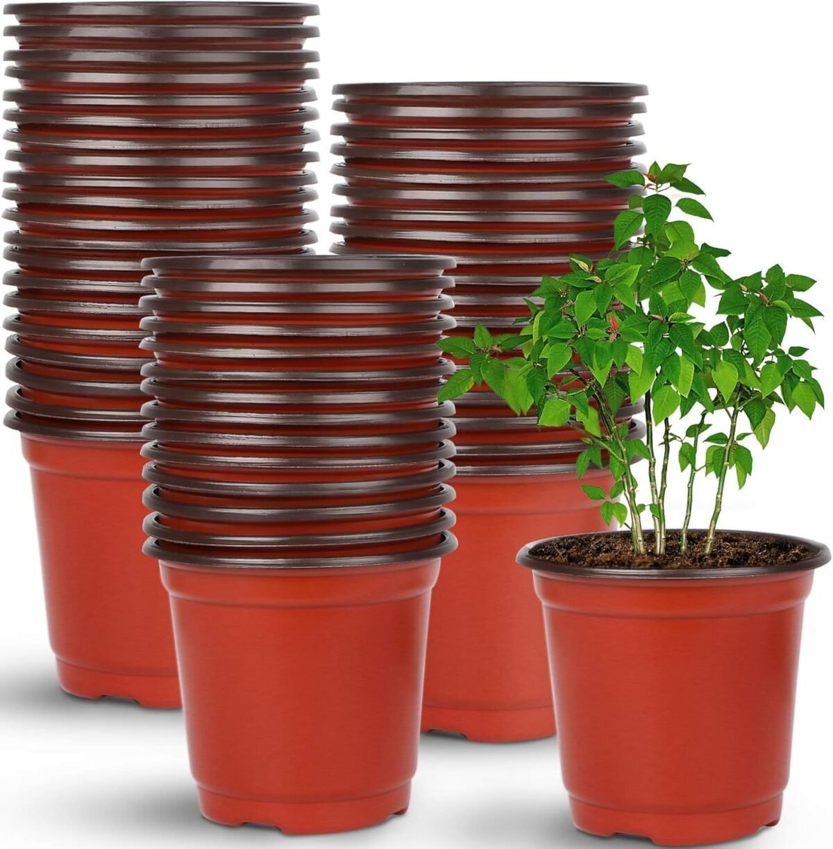 110 Pieces 10cm Plant Pots Nursery Pots Red Plastic Flower Pot - Image 1