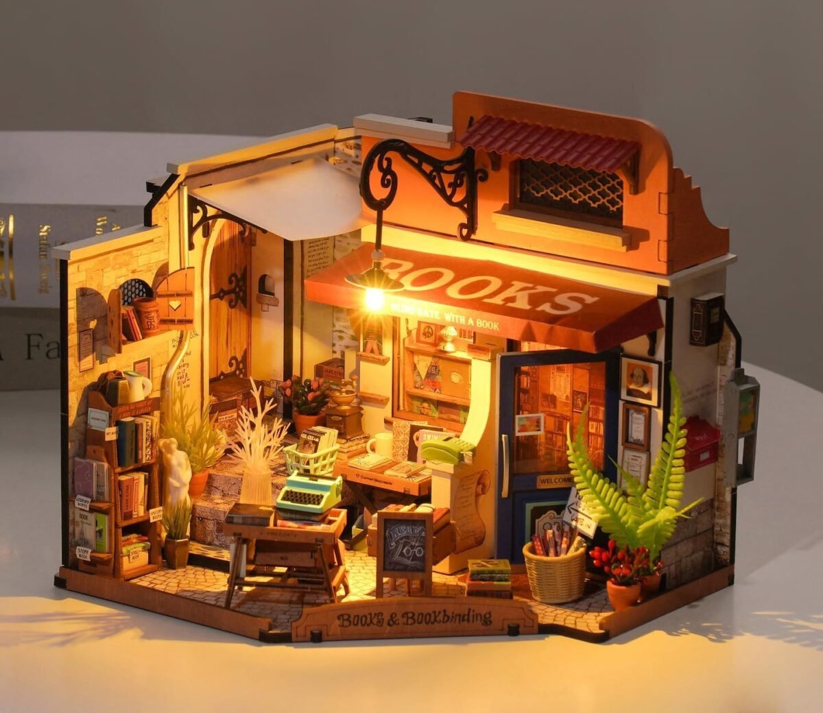 ROBOTIME DIY Miniature House Kit Corner Bookstore, Wooden Dollhouse Model Building Kit With LED For Adults And Children, Birthday Gift DG164 - Image 2