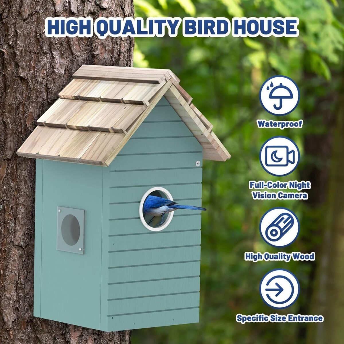 Smart Bird House,Bird Feeder With Camera - Ai Bird Species Identification, 3MP HD Photos, Inside 2.4G-Wi-Fi,1.5In Focus, Blue - Image 5