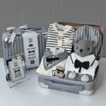 Baby Gift Package Elegant White Striped Gray Baby Boy