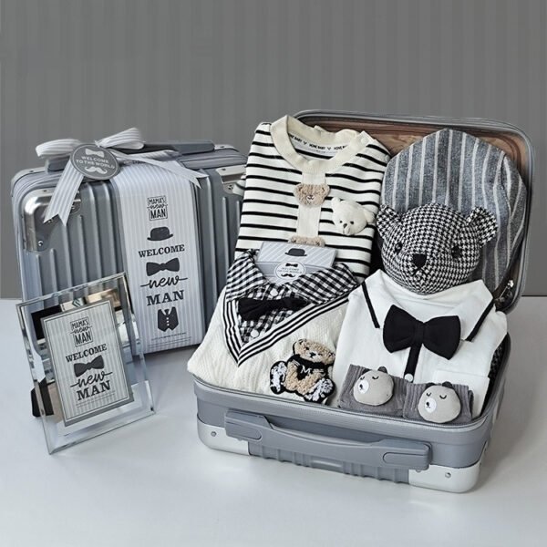 Baby Gift Package Elegant White Striped Gray Baby Boy