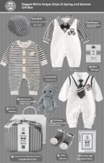 Baby Gift Package Elegant White Striped Gray Baby Boy - Image 6