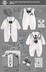 Baby Gift Package Elegant White Striped Gray Baby Boy - Image 4