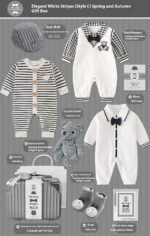 Baby Gift Package Elegant White Striped Gray Baby Boy - Image 2
