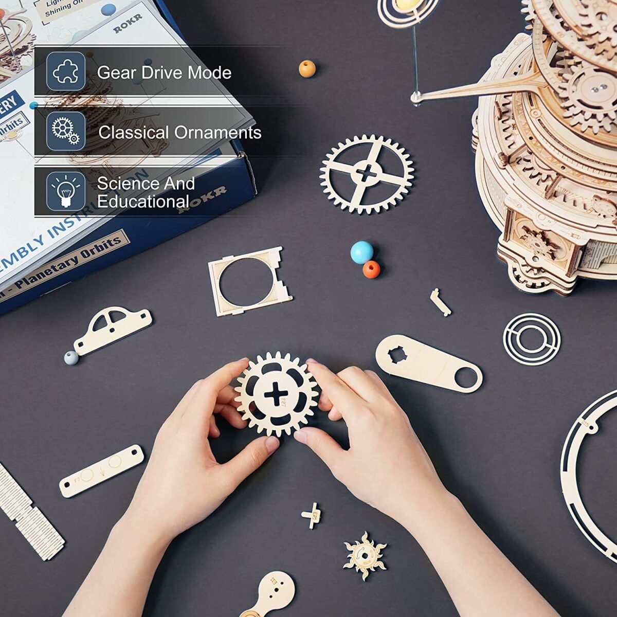 Robotime ROKR 316PCS Rotatable Mechanical Orrery 3D Wooden Puzzle Games Assemble Model Building Kits Toys Gift For Children Boys - Image 10