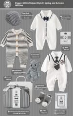 Baby Gift Package Elegant White Striped Gray Baby Boy - Image 5