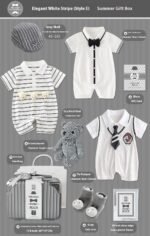 Baby Gift Package Elegant White Striped Gray Baby Boy - Image 3