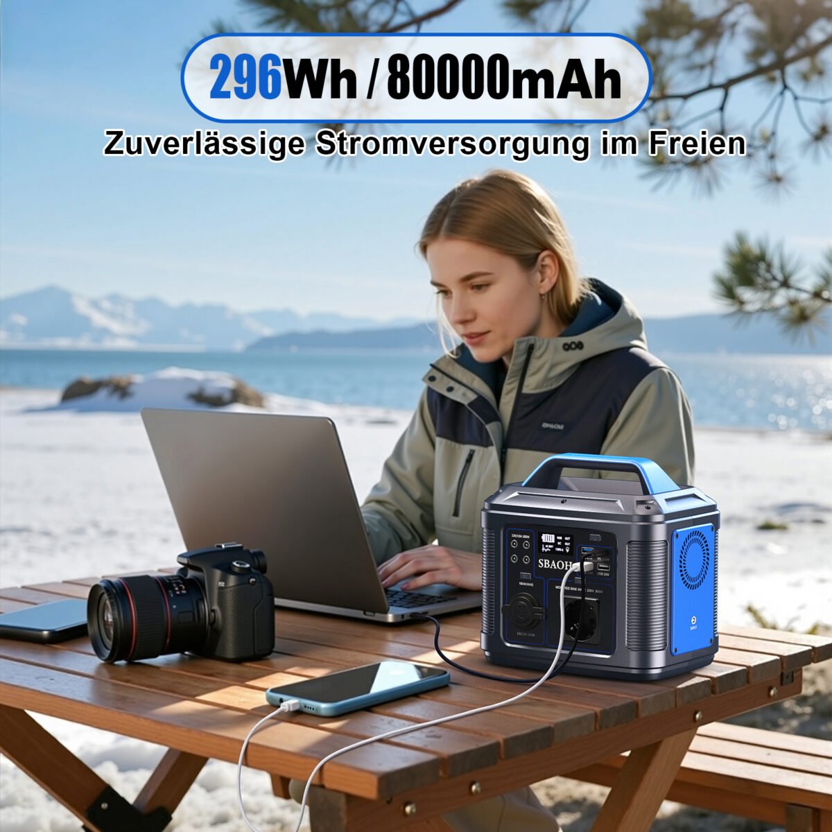 SBAOH Portable Power Station 300W,solar Power Generator 296Wh 80000mAh,solar Power Bank Portable Charger - Image 8