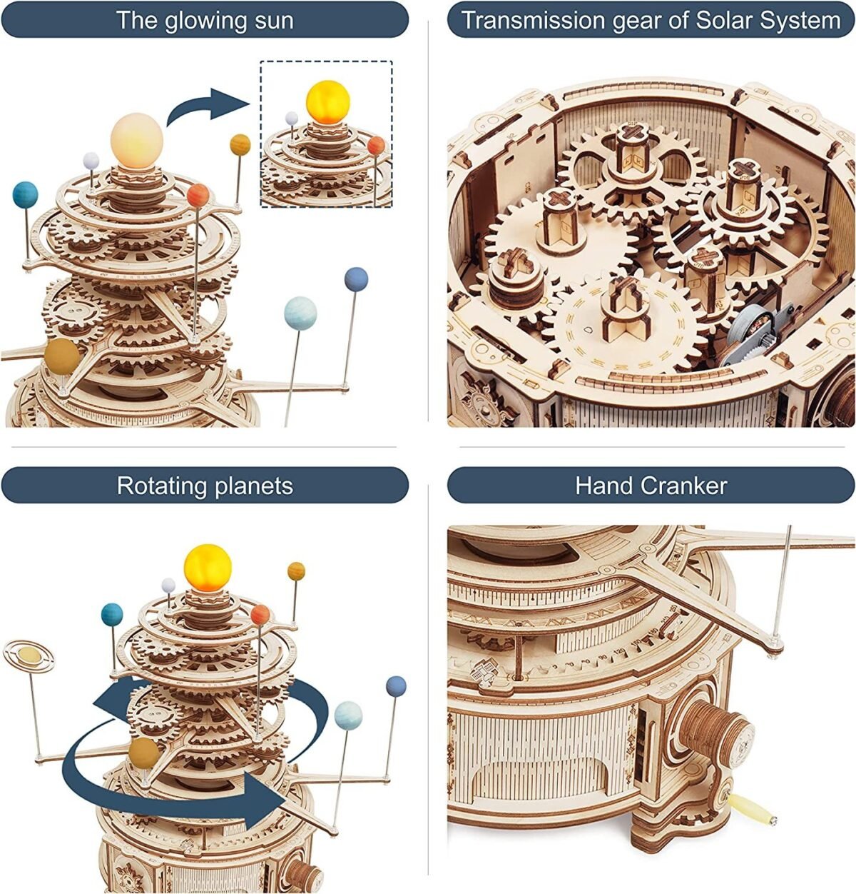 Robotime ROKR 316PCS Rotatable Mechanical Orrery 3D Wooden Puzzle Games Assemble Model Building Kits Toys Gift For Children Boys - Image 8
