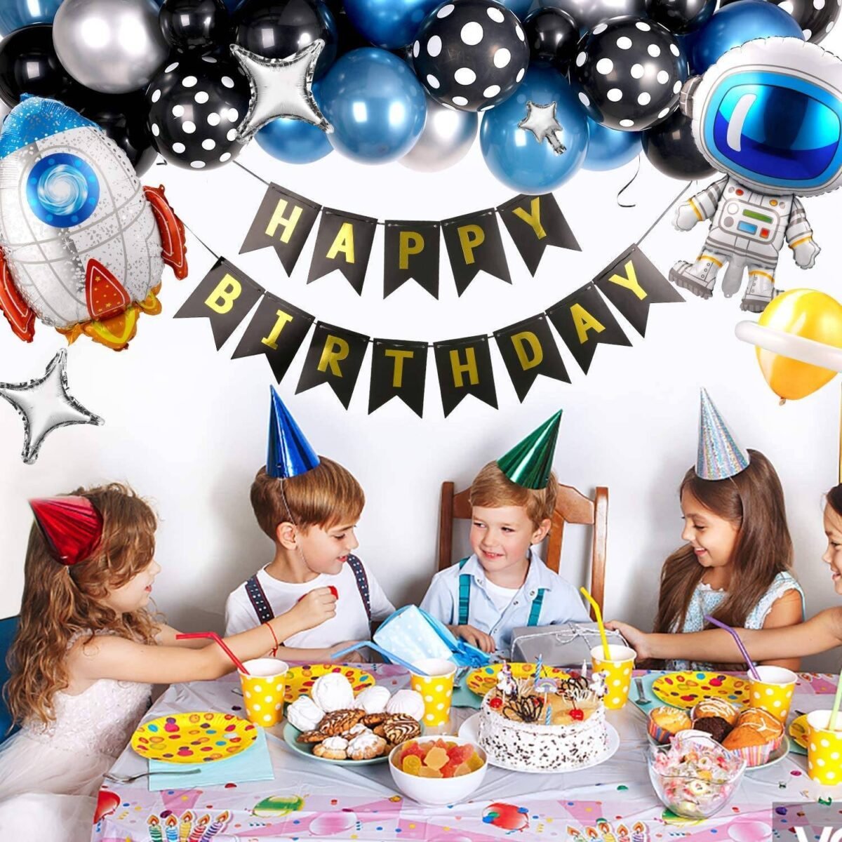 55 Pcs Metallic Balloons Blue Astronaut Rocket Foil Balloons Happy Birthday - Image 4