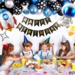 55 Pcs Metallic Balloons Blue Astronaut Rocket Foil Balloons Happy Birthday - Image 4
