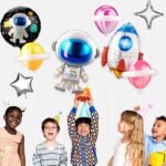 55 Pcs Metallic Balloons Blue Astronaut Rocket Foil Balloons Happy Birthday - Image 3