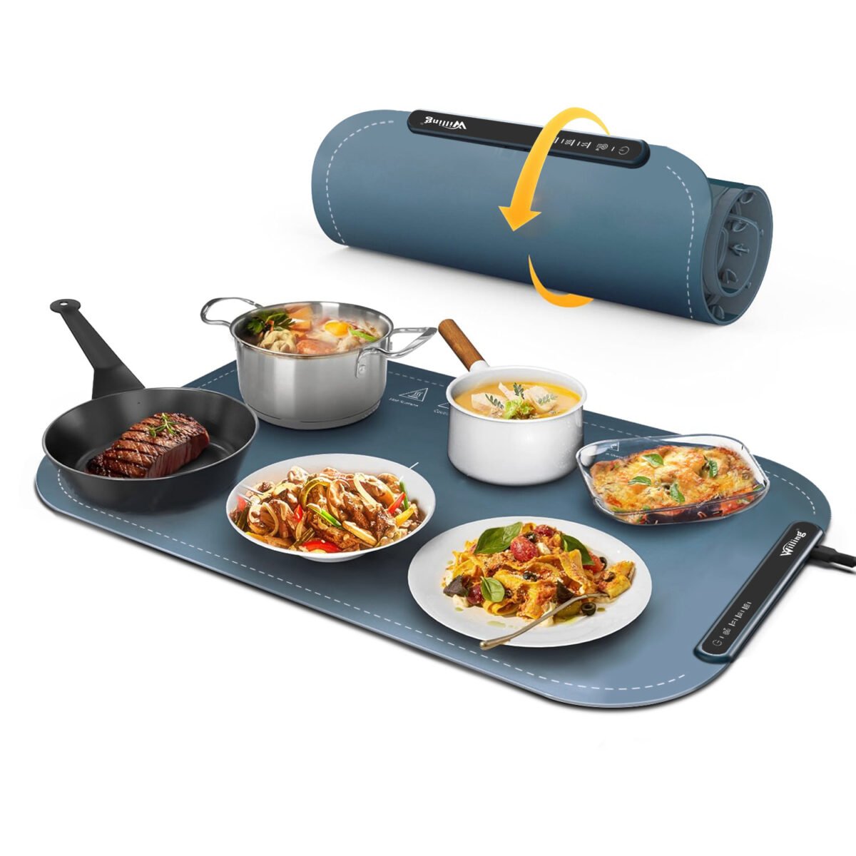 Willing 250W Food Warming Mat 3-Temperature Setting Home Food Warmer Portable Warming Trays For Stainless Steel Ceramic, Glass Enamelware - Navy Blue - Image 9
